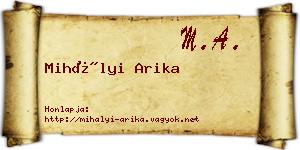 Mihályi Arika névjegykártya